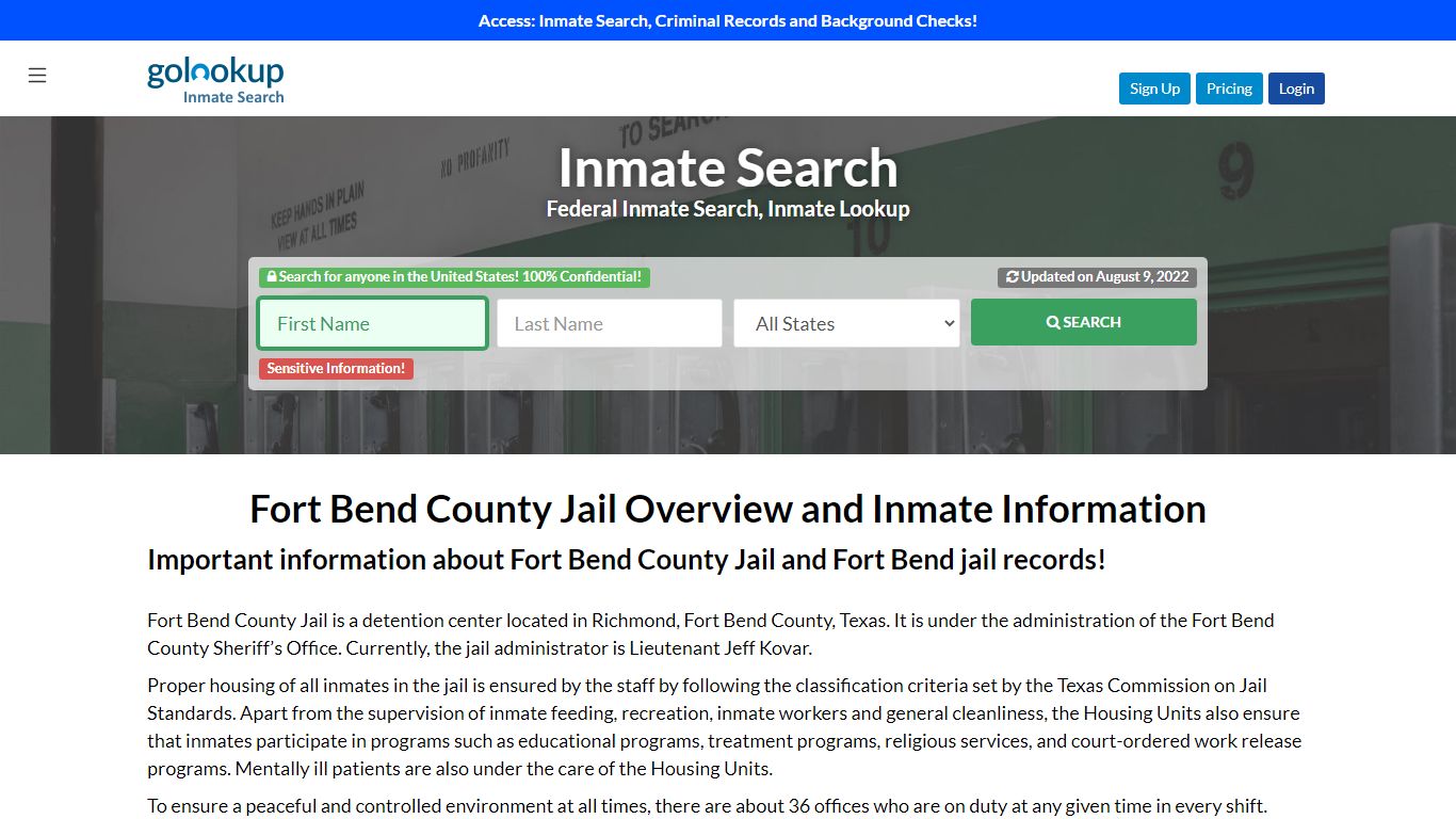 Fort Bend County Jail, Fort Bend County Jail Inmate Search